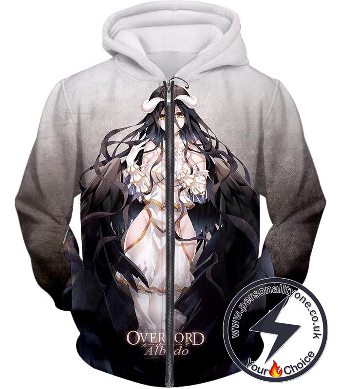 Overlord Overlord White Devil Albedo Cool Promo Anime Grey Zip Up Hoodie